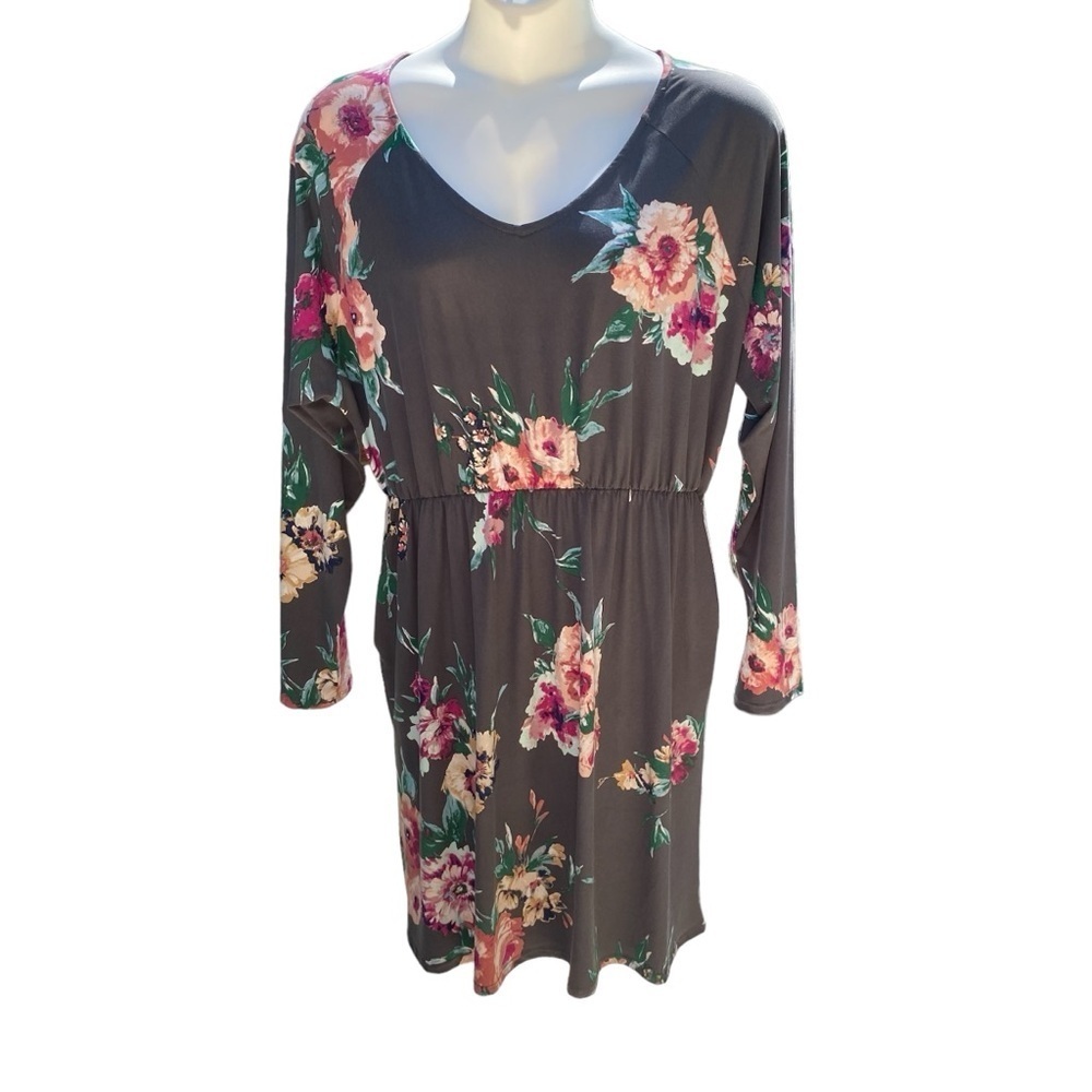 Sew In Love Womens Grey Floral Dress Plus Size 3X Long Sleeve Fall Winter